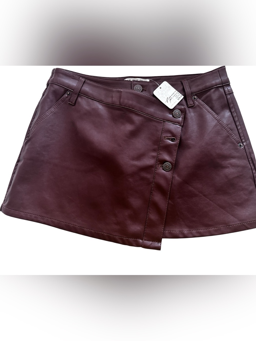 Free People Chocolate Vegan Leather Mini Skirt Size 29 NWT